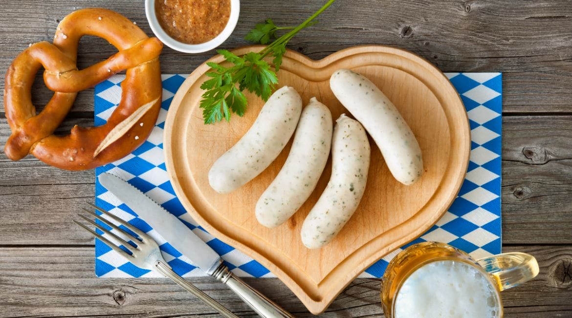 Authentic German white sausage (Weisswurst)