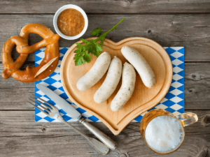 Authentic German white sausage (Weisswurst)