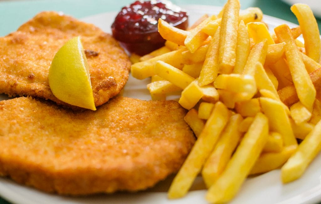 Authentic Wiener Schnitzel with lemon wedge