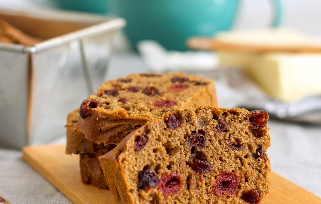 Traditional Irish Barmbrack sweet bread with dried fruits