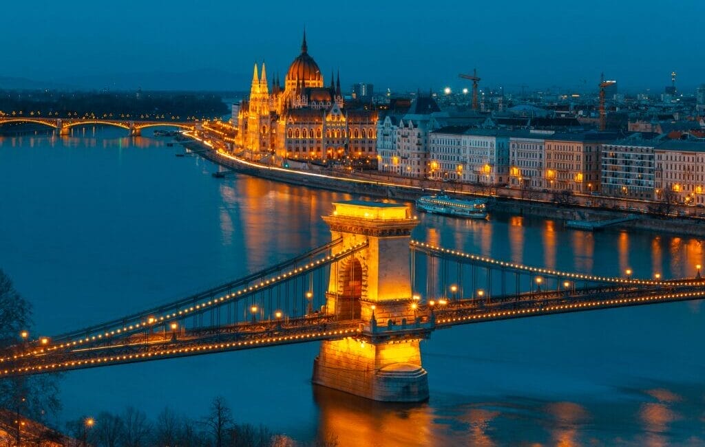Panoramic view of Budapest with the Hungarian Parliament Building along the Danube