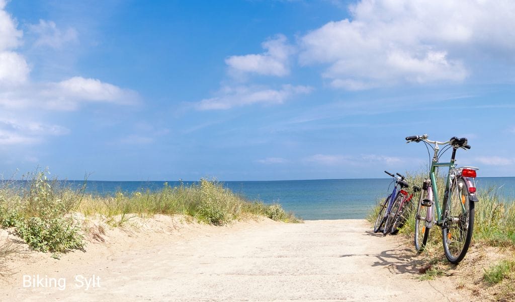 Bicycles in the dunes with the sea in the background on Sylt